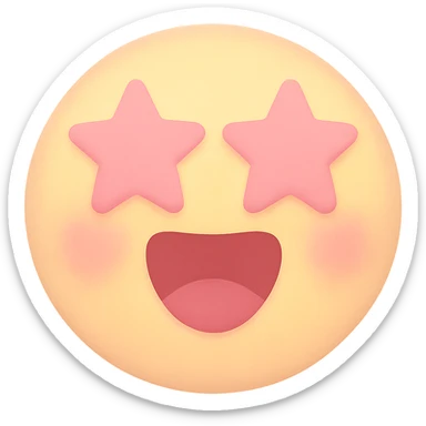 cute emoji, round face, star eyes, open mouth, excited, pastel yellow and pink sticker