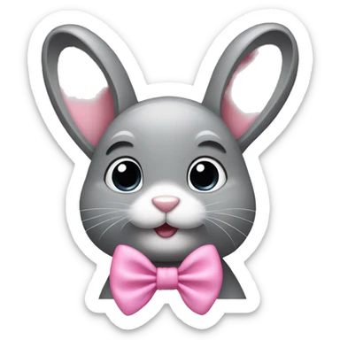 grey bunny pink bow sticker