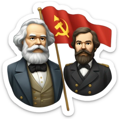 karl marx and Friedrich Engels Holding a soviet Union flag sticker