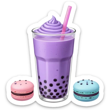 purple boba tea emoji with a macaron on the side, no eyes or face, simple and clean sticker
