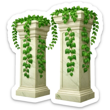 Green ivy growing along a marble wall and marble pedestals  sticker