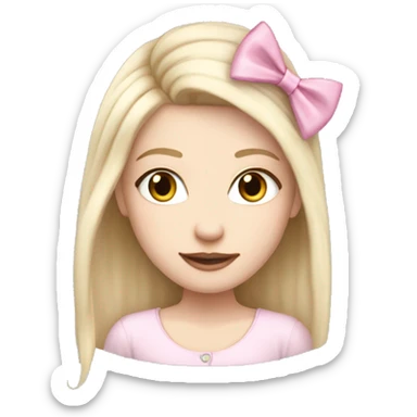 pale skinned girl with light pink bows in hair. hair is blonde with pink and dark brown streas sticker