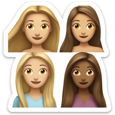 beautiful woman with long straight blonde hair hugging beautiful woman with long straight brown hair sticker