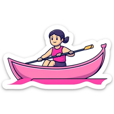 woman rowing a pink boat sticker