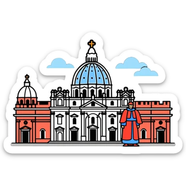 A solemn papal funeral scene with St. Peter's Basilica, Swiss Guards, and mourning cardinals sticker