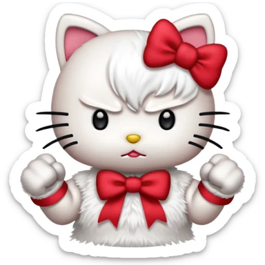 hello kitty with clenched fists, angry face sticker
