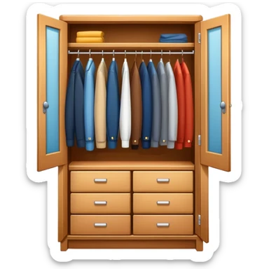 Cute closet or wardrobe with door ajar revealing organized professional clothing on hangers sticker