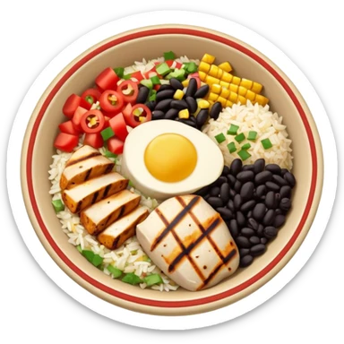 Burrito bowl with grilled chicken, rice, and black beans sticker