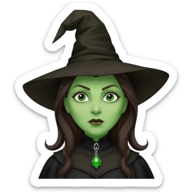 Wicked Witch of the West from the Wizard of Oz with green skin and eyes, brown long hair, black outfit sticker