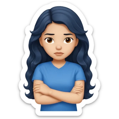 Hispanic girl with long dark wavy hair crossing her arms and slightly pouting sticker