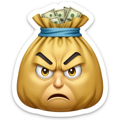angry bag of money with furrowed brows and frown sticker
