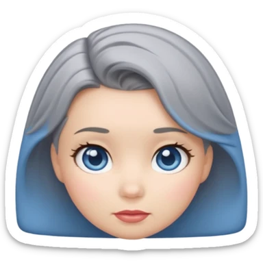 emoji of a female tsum tsum, blue eyes, grey 1940s bob hairstyle sticker