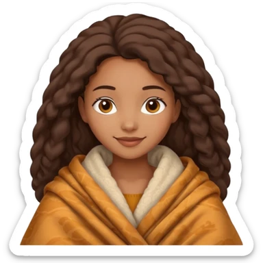 Cozy mixed girl in blanket for fall sticker