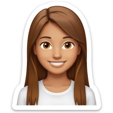 Chica sonriendo con camisa blanca, color de cabello café largo liso, color de piel trigueña  sticker