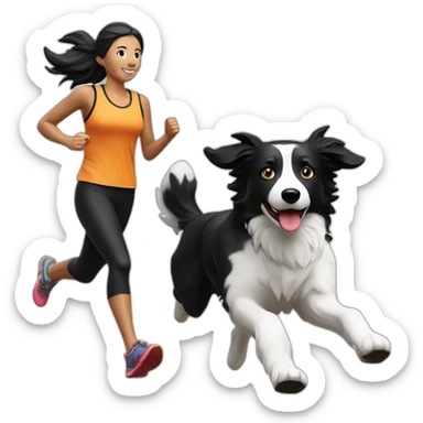 Woman-runner-together-with-black-and-white-border-collie-running-canicross sticker