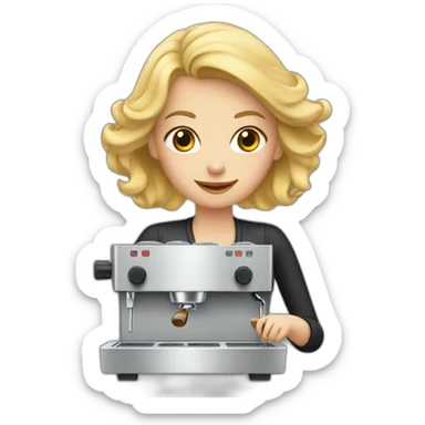 blonde lady working on a espresso machine sticker