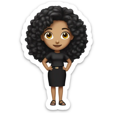 Tan girl with black long curly hair black pencil skirt full body sticker