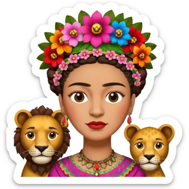 Frida Kahlo with lion sticker