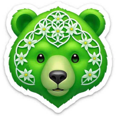 neon green bear face with the flower of life on its forehead sticker