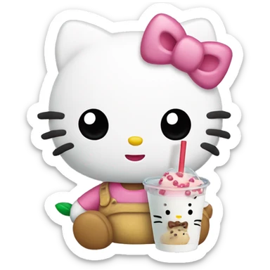 hello kitty holding boba sticker