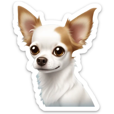 Long-haired white Chihuahua with reddish-brown markings wearing a blue pijama  sticker