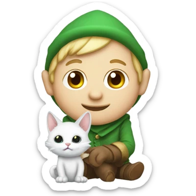 un lutin qui joue avec un chat sticker