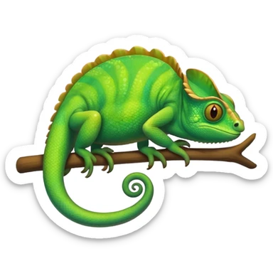 green chameleon looking at me, make it look like an emoji and standalone, with no branch. Make it very cute and like an animation.  sticker