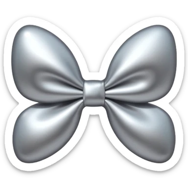 A cute bow emoji made of polished silver chrome, smooth rounded loops, glossy metallic surface, soft mirror reflections, subtle highlights, minimal and adorable proportions, iOS emoji style, centered composition, clean white background, soft studio lighting, no text, no outline, ultra high quality sticker