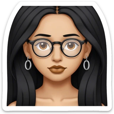 Long black hair, glasses, septum piercing, nose piercing on each side, lip piercing on both sides sticker