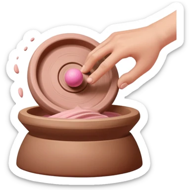 one hand throwing a pink ball of clay onto a spinning pottery wheel sticker