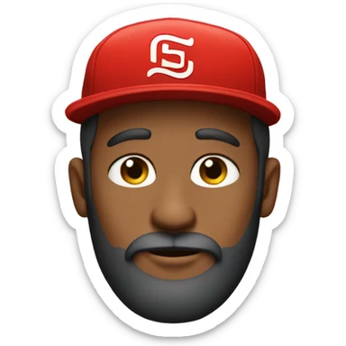 A bearded man wearing a red supreme hat  sticker