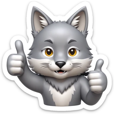 3D-style gray wolf or cat-like character emoji, ok expression with small thumbs up, clean and glossy, inspired by TenSquared logo sticker