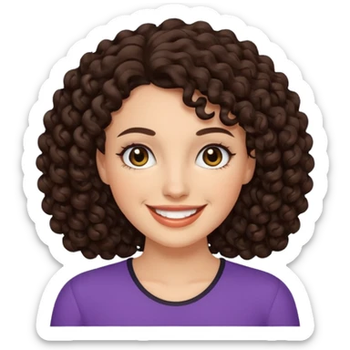 White woman with dark brown curly hair. and black eyes sticker