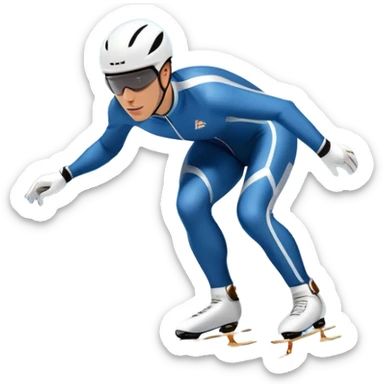 An icon showing a professional speed skater leaning into a turn on a polished ice track, dressed in a sleek suit and helmet. The scene includes a grand arena, snow-covered mountains in the distance, and a crisp blue sky. Transparent background highlights speed and precision. sticker