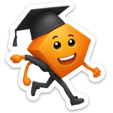 Orange Rhombus shape with a face, cap, arms and legs, doing something random sticker