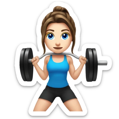 isolated brunette white girl blue eyes doing barbell back squats  sticker
