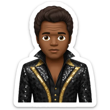James Brown with dark brown, black sequin outfit sticker