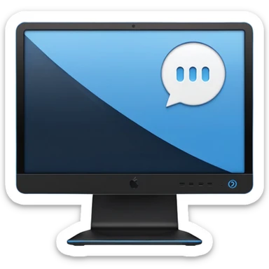 a side profile view of the back of a Black and blue and white PC screen, back facing forward  sticker