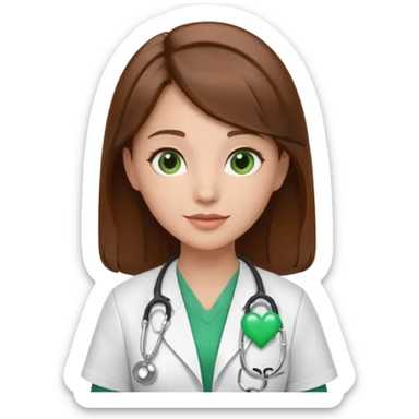 Brown hair Nurse with green heart surround her  sticker