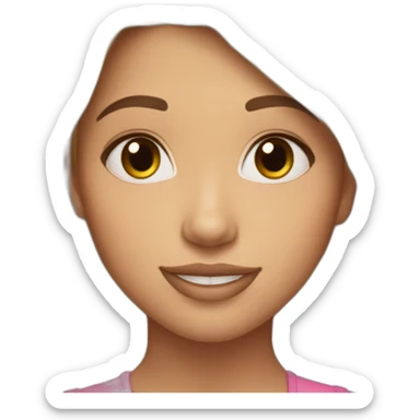 29 year old girl with brown hair and blonde streaks, cute smile and blush lipstick sticker