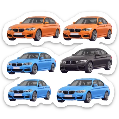 four BMW cars together, detailed and stylized sticker