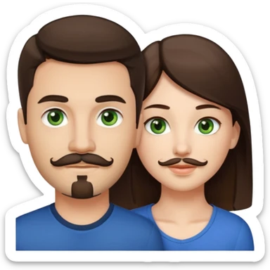 A girl with green eyes and dark hair with her boyfriend with light brown eyes and light brown hair with a goatee and mustache sticker