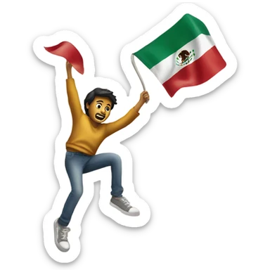 Someone holding a Mexican flag jumping over a wall sticker
