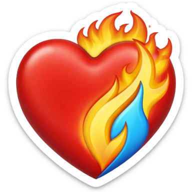 Hazme el corazón rojo y con fuego y que el fuego sea azul verdoso sticker