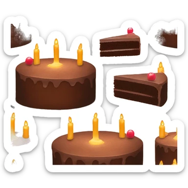 A chocolate cake with candles of different color sticker