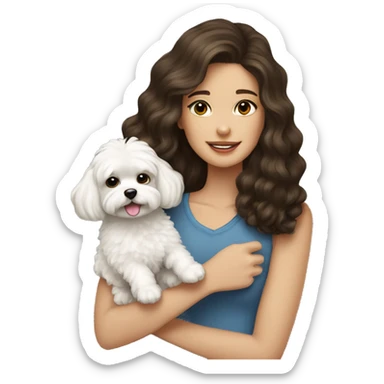 Brunette long haired girl with white maltipoo sticker