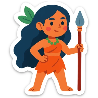 flat toon style jungle girl with vibrant colors, no background sticker