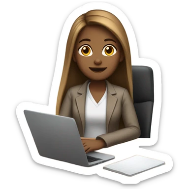 Medium hair straight light skin  Brown girl, computer science intern with a computer  sticker