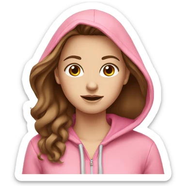 White girl with brown hair in a pink hoodie sticker