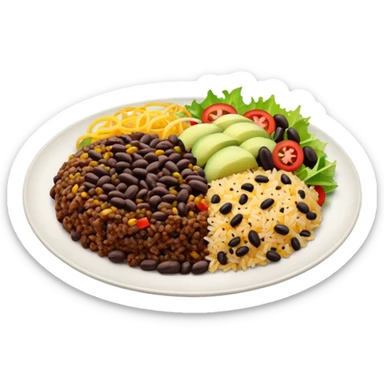 Food plate with rice, bean, minced meat and salad sticker